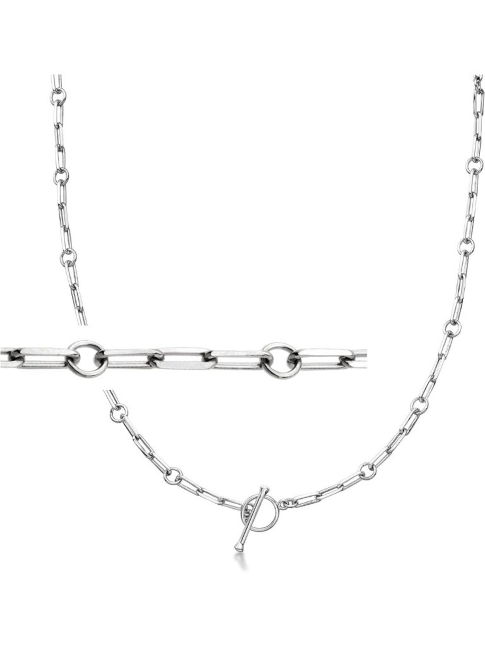 Sterling Silver Charm-Compatible Paper Clip Link Toggle Necklace - Elegant